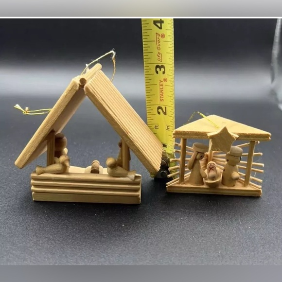 Vintage Miniature Christmas Ornament Nativity Creche Stable Wood Lot of 6 Carved - Picture 14 of 15